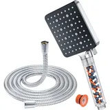 YEAUPE PRO Duschkopf mit Schlauch 1.6M Filter - YEAUPE PRO Universal Badewanne Duschbrause, Duschkopf Wassersparend mit 6 Strahlarten, Handbrause Regendusche Brausekopf, Hochdruck Sparduschkopf (115*100mm),Chrom