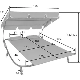 Tectake Livorno Sonnenliege 215 x 183 x 150 cm Schwarz