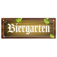 Trendaffe Biergarten Metallschild XL mit Holz und Hopfen Motiv