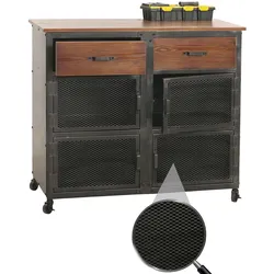 Werkstattwagen MCW-N28, Rollwagen, Rollen 2 Schubladen, 3D-Struktur Metall Holz 90x100x40cm ~ schwarz, braun