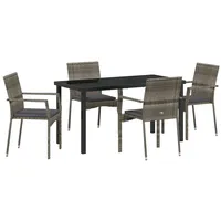 VidaXL 5-teiliges Garten-Esstisch-Set mit Kissen Grau Poly Rattan
