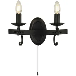 Licht-Erlebnisse Wandleuchte BATTENBERG 2x E14 bis 60 W Schwarz Schmiedeeisen | LE91804