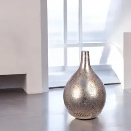 Gilde Vase Peso grau antikfinish matt Blumenmotiv Höhe 56 cm Dekoration Wohnaccessoire Geschenkidee Inneneinrichtung