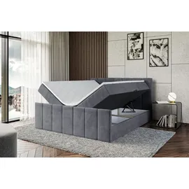 altdecor Boxspringbett mit Fußteil, H4 Matratze und Topper - 160x200 cm - MOETI-Z - Dunkelgrau Samt - Polsterbett mit Bettkasten und Lattenrost, B... - Dunkelgrau