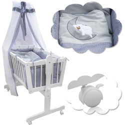Baby Wiege Kinder Bett Stubenwagen Beistellbett + 9 tlg. Zubehör Weiß Grau