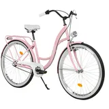 MILORD. Komfort Fahrrad mit Rückenträger, Hollandrad, Damenfahrrad, 3-Gang, Rosa, 28 Zoll