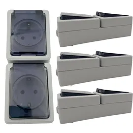 Buri Doppelsteckdose 2 Fach Aufputz IP44 Grau 4 St.