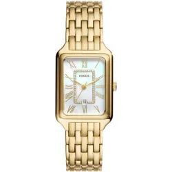 Quarzuhr FOSSIL "RAQUEL", gold (goldfarben), Armbanduhren, Damen, Armbanduhr, Damenuhr, Perlmutt-Zifferblatt, Datum, Lederarmband