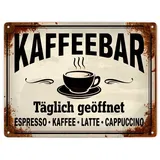 speecheese Kaffeebar Metallschild XXL in 28x38 cm im Vintage-Stil Vintage-Stil Café - Dampfende Tasse ESPRESSO - Täglich geöffnet
