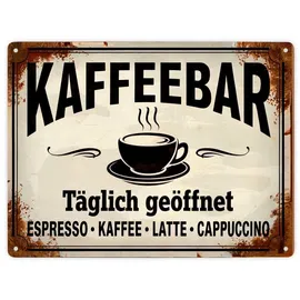 speecheese Kaffeebar Metallschild XXL in 28x38 cm im Vintage-Stil Vintage-Stil Café - Dampfende Tasse ESPRESSO - Täglich geöffnet