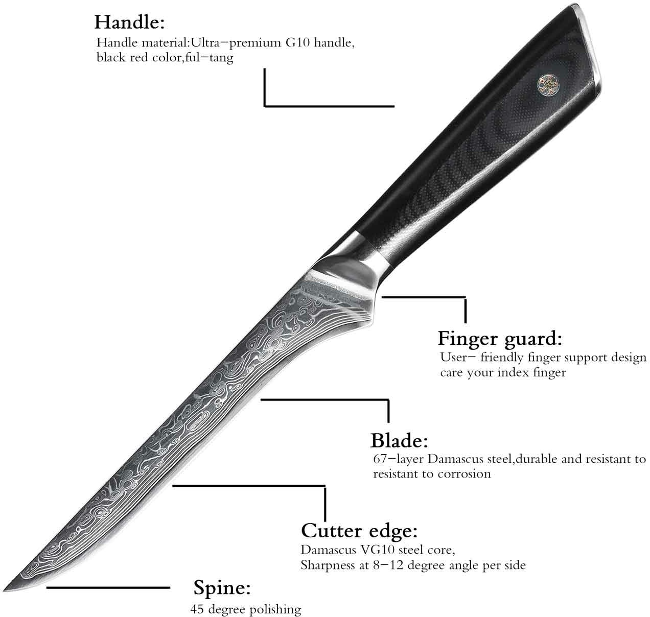 Muxel Ausbeinmesser aus Damaststahl Boning Knife top ausbalanciert