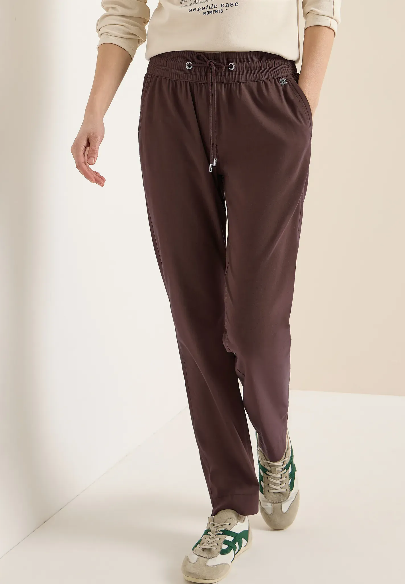 Stoffhose CECIL, Damen, Gr. XXL, Länge 30, braun (braun cacao), Web, 66% Baumwolle, 30% Polyester, 4% Elasthan, unifarben, comfort fit lang, Hosen Stoffhose, Middle Waist