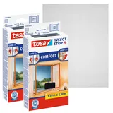 Tesa Insect Stop COMFORT Fliegengitter für Fenster im 2er Pack - Insektenschutz mit Klettband selbstklebend - Fliegen Netz ohne Bohren - anthrazit (durchsichtig), 2x 130 cm x 130 cm