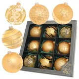 Krebs Glas Lauscha Weihnachtsbaumkugeln Gold Schneeflocke 9-tlg. 8cm