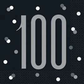 Unique 16 Servietten schwarz - Zahl 100