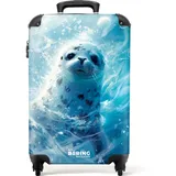 noboringsuitcases NoBoringSuitcases.com Kinder Koffer 55x35x20 cm 36L, Fröhliche Drucke für Kinder: Blau) - Robbe, Reisekoffer, mit 4 Rollen - Blau