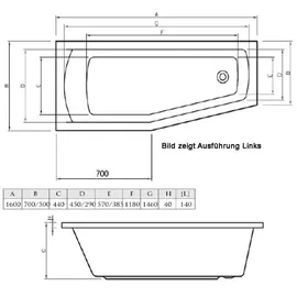 a&n&a aQualine MINOU Raumsparbadewanne 70 x 160 cm (rechts) (MINOU-01)