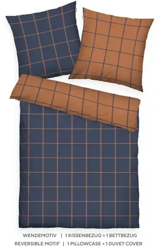 Tom Tailor Flanell Bettwäsche Karo MIG LARGE CHECK 70x90cm, 140x200cm - LARGE CHECK / Dark Navy & Rusty Red