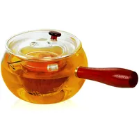 WHJY Glas-Teekanne mit Teesieb für losen Tee, kleiner klarer magischer Teekessel für Herdplatte, klarer japanischer Teekessel mit Holzgriff Kyusu Teekanne – 482 ml