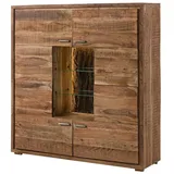 Massivmoebel24 Highboard 145 x 153 x 40 cm Akazie lackiert / Beige