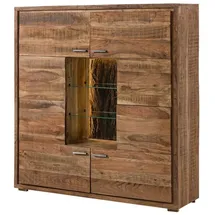Massivmoebel24 Highboard 145 x 153 x 40 cm Akazie lackiert / Beige