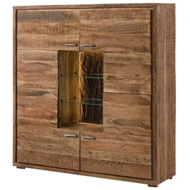 Massivmoebel24 Highboard 145 x 153 x 40 cm Akazie lackiert / Beige