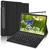 SENGBIRCH Samsung Galaxy Tab S7 FE Hülle mit Tastatur, Galaxy Tab S8+/S8 Plus/S7 Plus Tastatur Hülle (Deutsches Tastatur QWERTZ Layout) für Galaxy Tab 12.4 Zoll - Schwarz