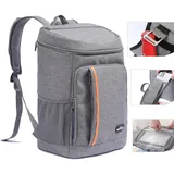 QINGLOU 28L Kühlrucksack Thermo Rucksack Picknickrucksack Kühltasche Groß Isoliert Cooler Bag Männer Frauen für Picknick/BBQs/Camping/Ausflügen/Einkaufen (Grau)