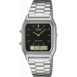 Chronograph CASIO VINTAGE, silber (silberfarben, schwarz), Armbanduhren, Damen, Quarzuhr, Armbanduhr, Damenuhr, Herrenuhr, Digitaluhr, Edelstahluhr
