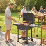Holzkohlegrill Bbq Smoker Mit Deckel Thermometer Höhenverstellbar Kohlepfanne Kamin Grillrost Seitentisch Aschefach