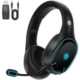 YOTMS Gaming Headset Wireless, Bluetooth Headset für PS4/PS5/PC/Xbox/Switch, 2.4 GHz USB Wireless Headset, Headset mit Mikrofon Gaming Headset mit 3,5mm Jack, RGB Licht (Schwarz)