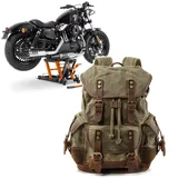 Set: Hebebühne Midlift L bis 680kg or ConStands mit Motorrad Rucksack Canvas RG8 Vintage 20Ltr grün