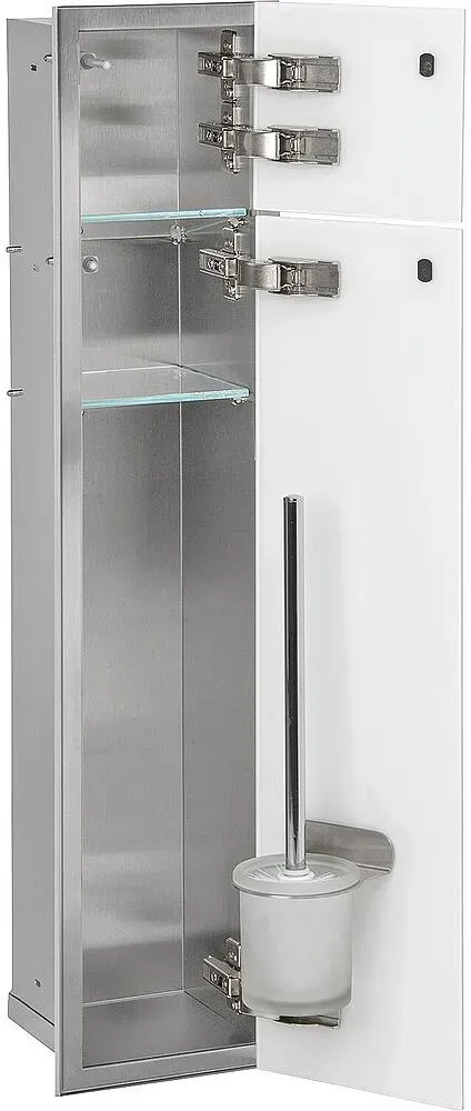 WC-Wandcontainer Zero 2 Edelstahl komplett BxH: 185x831 mm Anschlag rechts weiße Glastür