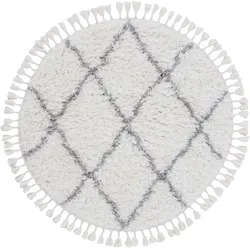 Hochflor-Teppich CARPETFINE "Eddy", weiß, H:30mm Ø:120cm, Polyester, Teppiche, Fransenteppich, Shaggy Langflor mit Fransen, starke Größenauswahl, Wohnzimmer