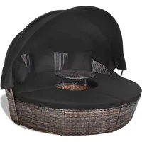 Rattan Sonneninsel mit faltbarem Sonnendach, Polyrattan Lounge Set inkl. Kissens & höhenverstellbarem Couchtisch, Outdoor Sonnenliege Gartenliege,