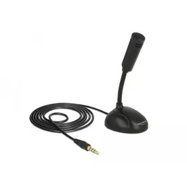 DeLock Kondensator Mikrofon Omnidirektional für Smartphone / Tablet mit Schwanenhals 3,5 mm 4 Pin Klinkenstecker + 3,5 mm Klinkenbuchse, 1,7m Kabellänge, ideal für Skypen, Chatten, Aufnahmen, 65872