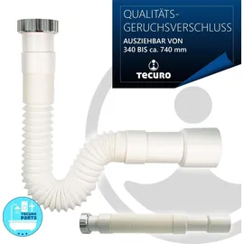 tecuro flexibler Geruchsverschluss 1 1/2 Zoll auf Ø 40/50, ausziehbar 340-740 mm - Weiß