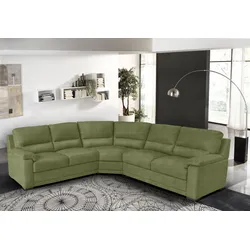 Ecksofa EGOITALIANO "Doris, modernes Designerecksofa in hochwertigen Microfaserqualitäten", grün (kiwi), B:266cm H:90cm T:246cm, Luxus-Mikrofaser BLUSH (100% Polyester) ist ein innovatives Mikrofasergewebe mit wasser- und fleckenabweisenden Eigenschaften. Sie verhindert das Eindringen von Flüssigkeiten und Ölen in das Textilgewebe. Mit einer neutralen Seifenlösung können Flecken von Kaffee, Tee, Wein, Fruchtsaft, Marmelade, Schokolade, Ketchup und anderen eiweiß- und fruchtsäurehaltige Lebensmitteln entfernt werden. Anschließend mit klarem Wasser ausspülen bzw. nachwischen. Mit einer Vorbehandlung mit Ethylalkohol und einer anschließenden Behandlung mit neutraler Seifenlösung können auch Flecken durch Kugelschreiber, Filzstiften, Kaugummi und Ölen entfernt werden. Anschließend mit klarem Wasser auswaschen bzw. nachwischen. Bitte beachte, dass die Fleckenentfernung unverzüglich nach Verschmutzung durchgeführt werden muss, um ein zufriedenstellendes Ergebnis zu erreichen., Sofas, edle Detailverarbeitung, wahlweise fleckenabweisend oder in Lederoptik