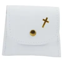 Rosenkranztäschchen weiß, mit goldenem Kreuz und Druckknopf