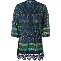 Baumwoll-Bluse, Druck marine, 36
