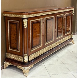 Casa Padrino Luxus Barock Sideboard Braun / Gold - Prunkvoller Massivholz Schrank mit 4 Türen - Luxus Büro Möbel im Barockstil - Barock Möbel - Barock Büro Einrichtung - Edel & Prunkvoll