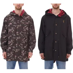 Cavallo de Ferro Herren Parka im Camouflage-Look Herbst-Jacke mit Kapuze Übergangs-Jacke CSJA002 Grün oder Schwarz - M