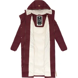 Ragwear Damen, atmungsaktiver Wintermantel warmer wasserdichter Steppmantel lang mit Kapuze Pavla Long Intl Wine Red Gr. XL - XL