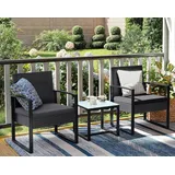 Songmics Balkonmöbel, aus PE-Polyrattan, Lounge-Set, Tisch und 2 Stühle, GGF010G05 - Grau