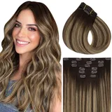 Vivien Clip in Extensions Echthaar Braun Echthaar Clip in Extensions Balayage Haarverlängerung Echthaar Clip in Extensions Ombre Dunkelbraun mit Karamellblond #4/27/4 30cm 80g/5pcs