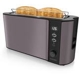 Arendo Toaster 2 Scheiben, Langschlitztoaster, Langschlitz, Edelstahl, 1000W, Display mit Restzeitanzeige, Brötchenaufsatz, Defrost Funktion, Wär... - Grau/Silber