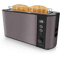 Arendo 1000 Watt Automatik Langschlitz Toaster, Display mit Restzeitanzeige, Auftaufunktion, Grau/Silber
