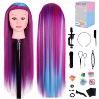 TopDirect Frisierkopf, 75cm/29.5 Zoll Puppenkopf zum Frisieren Langhaar, 100% Synthetische Haare Trainingskopf, Übungskopf Friseur mit Flechthilfe & Halterung, Blau + Lila