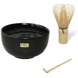Quertee Matcha-Set - Original japanische Matcha Schale Aqua - 400 ml PLUS Matcha Besen Chasen - Matchabesen PLUS Matcha Bambuslöffel Chashaku