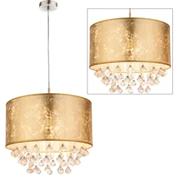 Kristall Hänge Leuchte Textil Pendel Schlaf Zimmer Beleuchtung Decken Lampe gold Globo 15187H3